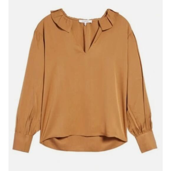 FRAME ruffle-collar‎ SILK blouse camel loose fit Size XS NWOT - Picture 5 of 7